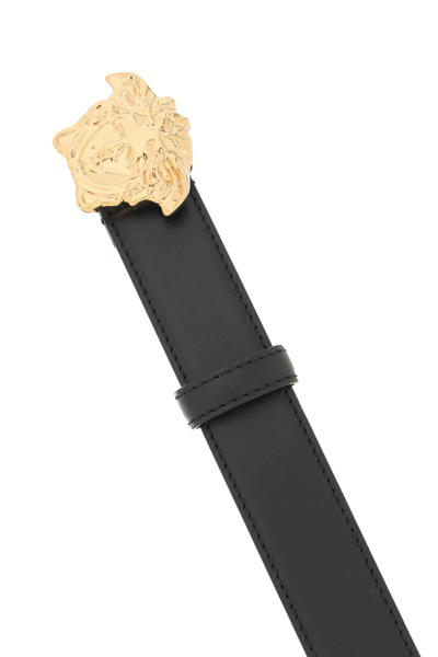 Shop Versace Medusa Buckle Leather Belt In Black