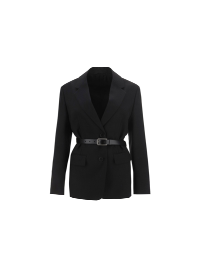 Shop Prada Women's Black Wool Outerwear Jacket