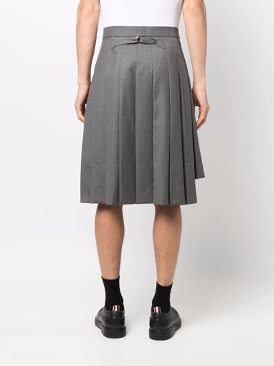 Thom Browne Asymmetric Hem Pleated Backstrap Skirt In Grau