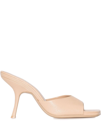 By Far Mora Leather Stiletto Mule Sandals In Neutrals