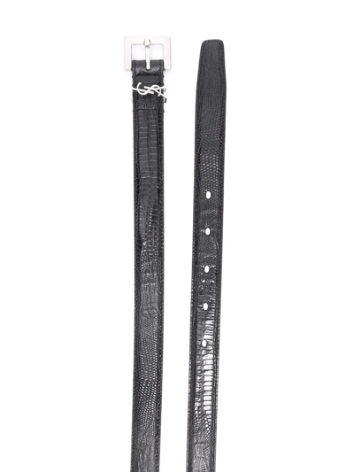 Shop Saint Laurent Logo-plaque Leather Belt In Black