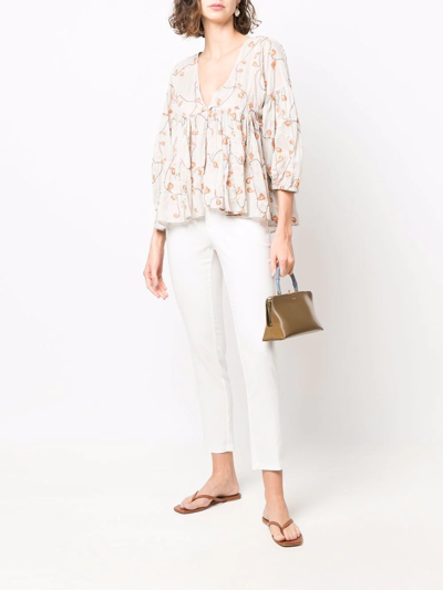 Alysi Embroidered Flounce Smock Top In Grau