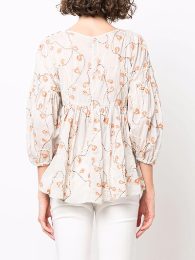 Alysi Embroidered Flounce Smock Top In Grau