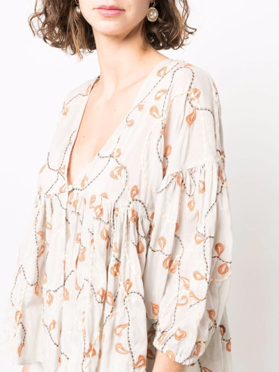 Alysi Embroidered Flounce Smock Top In Grau