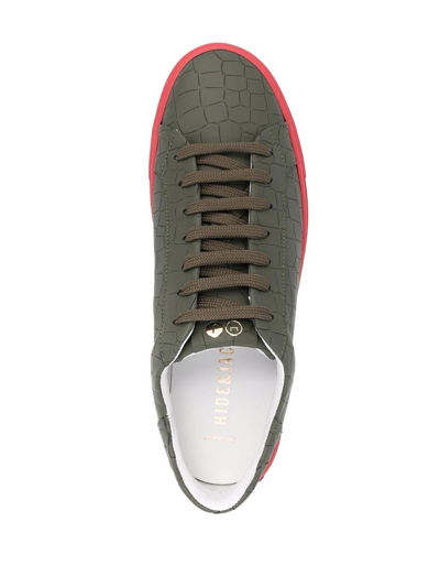 Shop Hide & Jack Crocodile-embossed Leather Sneakers In Grün