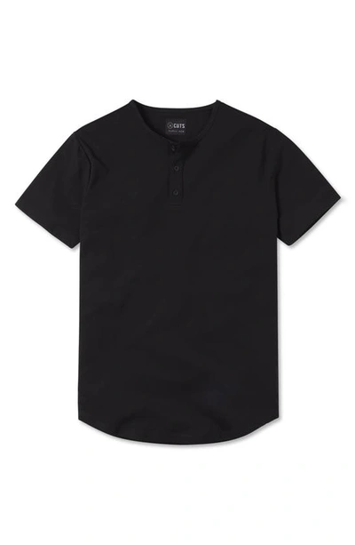 Cuts Trim Fit Short Sleeve Henley In Black