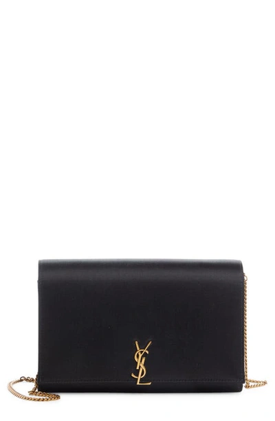 Shop Saint Laurent Glossy Leather Wallet On A Chain In Nero