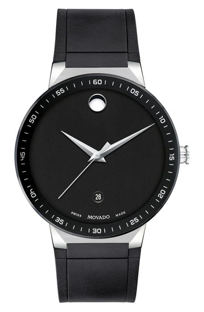 Shop Movado Sapphire Rubber Strap Watch, 41mm In Black/ Silver