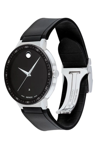 Shop Movado Sapphire Rubber Strap Watch, 41mm In Black/ Silver