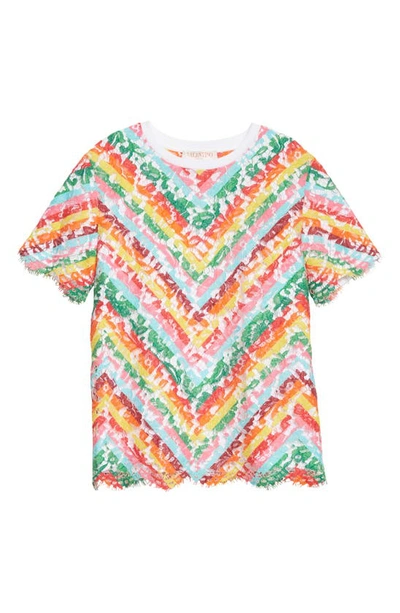 Shop Valentino Chevron Stripe Lace T-shirt In Multicolor