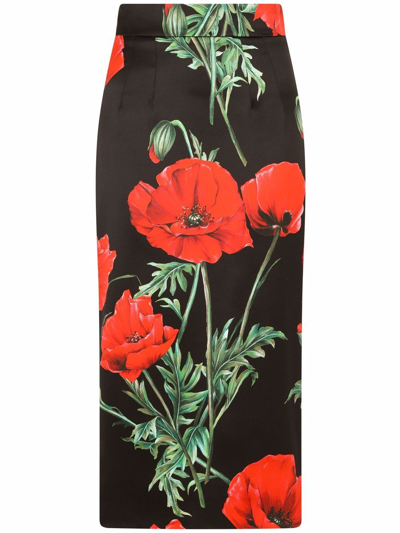 Shop Dolce & Gabbana Satin Printed Midi Skirt