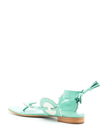 Sarah Chofakian Leather Blossom Flat Sandals In Green