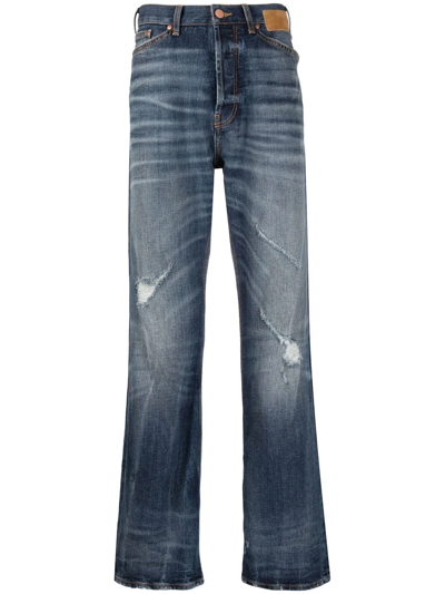 Shop Palm Angels Distressed-effect Denim Jeans In Blue