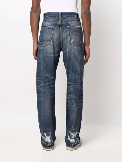 Shop Palm Angels Distressed-effect Denim Jeans In Blue