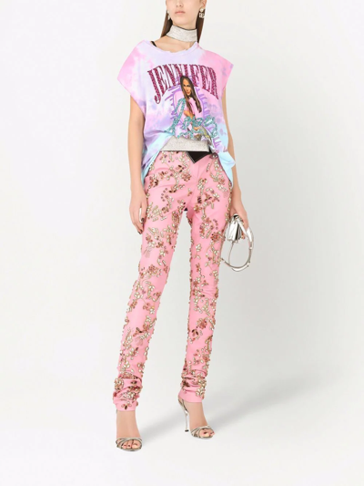 Dolce & Gabbana Jennifer Embellished Tie-dye T-shirt In Pink