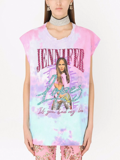 Dolce & Gabbana Jennifer Embellished Tie-dye T-shirt In Pink