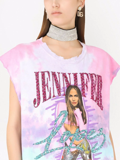 Shop Dolce & Gabbana Jennifer Embellished Tie-dye T-shirt In Pink
