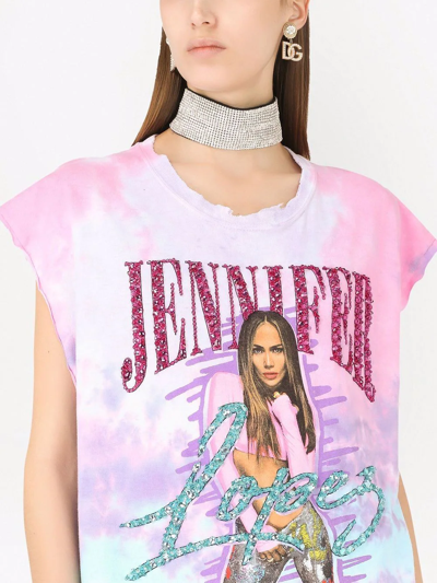 Dolce & Gabbana Jennifer Embellished Tie-dye T-shirt In Pink