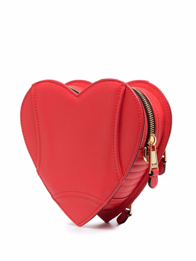 Shop Moschino Heart-shape Moto Shoulder Bag In Rot