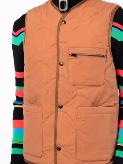 Shop Paul Smith Quilted Wave Gilet In Braun