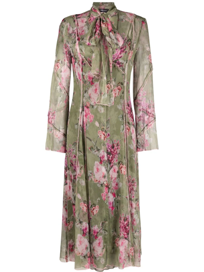 Shop Blumarine Floral-print Midi Dress In Green