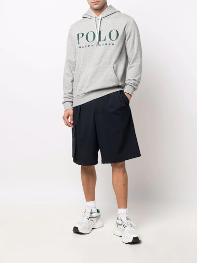 Shop Polo Ralph Lauren Logo-embroidered Cotton-blend Hoodie In Grey