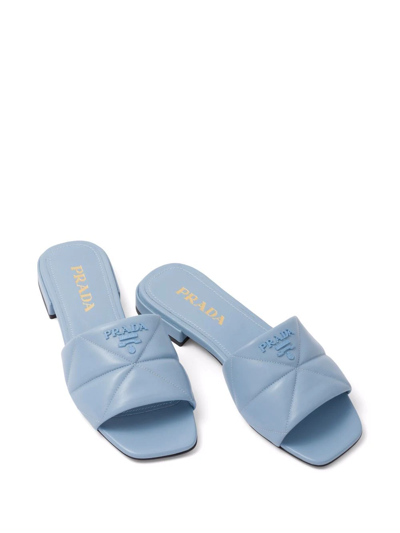 Shop Prada Triangle Quilted Sandals In Blau