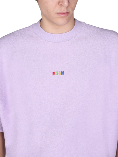 Shop Msgm Micro Logo Sweatshirt In Lilac