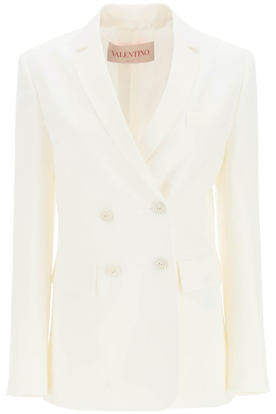Shop Valentino Dry Tailoring Wool Blazer In White