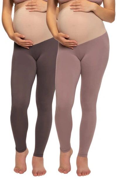 Shop Felina 2-pack Maternity Leggings In Twilight Mauve/ Raisin