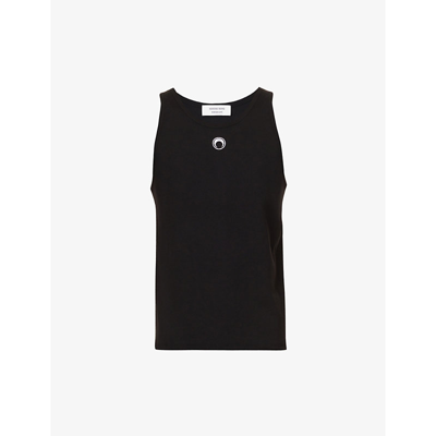 Shop Marine Serre Moon-print Crewneck Stretch-organic-cotton Vest Top In Black
