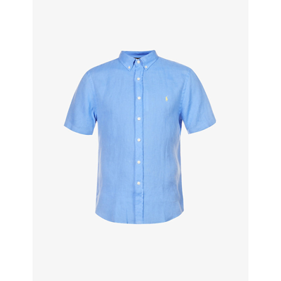 Shop Polo Ralph Lauren Logo-embroidered Slim-fit Linen Shirt In Harbor Island Blue