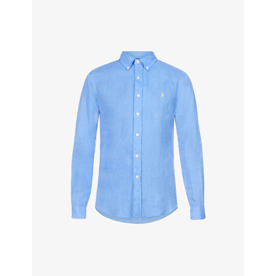 Shop Polo Ralph Lauren Logo-embroidered Custom-fit Linen Shirt In Harbor Island Blue