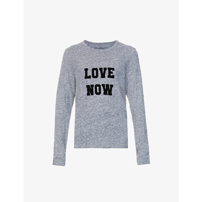 Shop Zadig & Voltaire Willy Chin Text-print Cotton-blend Top In Gris Chine