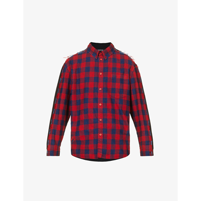 Shop Balenciaga Check Long-sleeved Cotton Shirt In Red/indigo