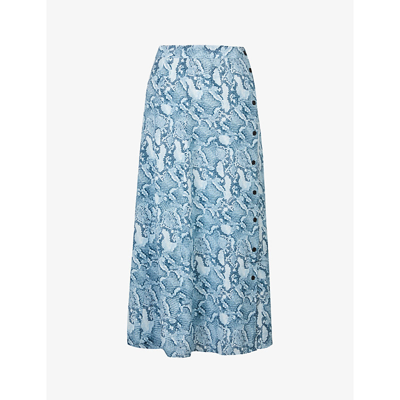 Shop Zadig & Voltaire June Python-print High-waisted Silk-crepe Midi Skirt In Bleu