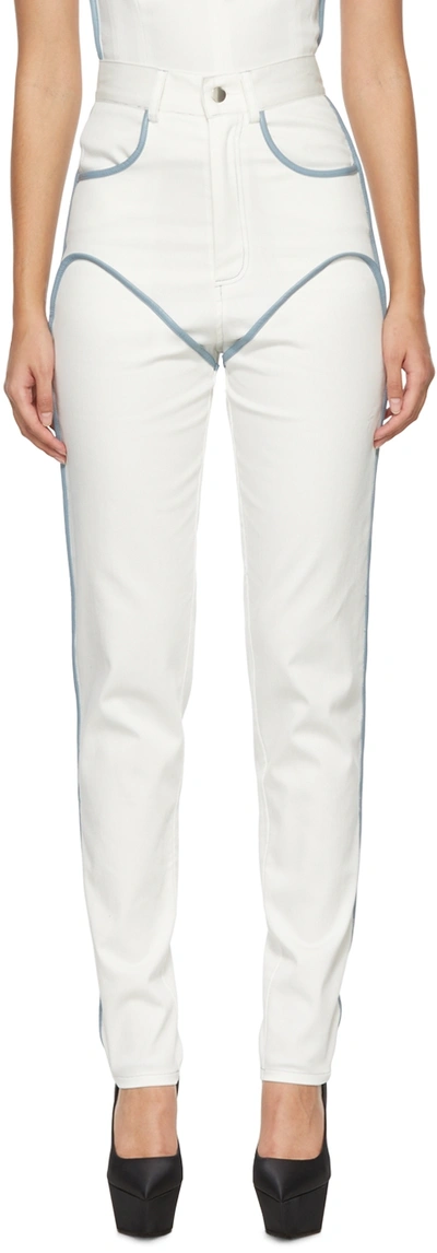 Shop Paris Georgia Off-white Cowboy Trousers In White/blue