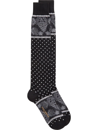 Shop Dolce & Gabbana Lace Polka Dot-print Socks In Black