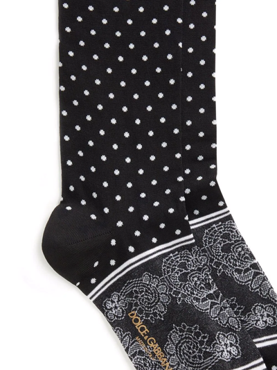 Shop Dolce & Gabbana Lace Polka Dot-print Socks In Black