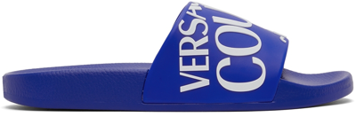 Shop Versace Jeans Couture Blue Logo Sandals In E255 Bluebell