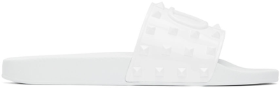 Shop Valentino White Rubber Summer Vlogo Slides In Bianco