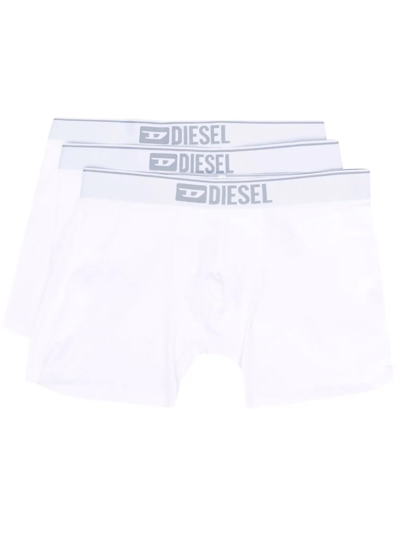 Diesel Pack Of 3 White Cotton Boxer Briefs With Logo In White