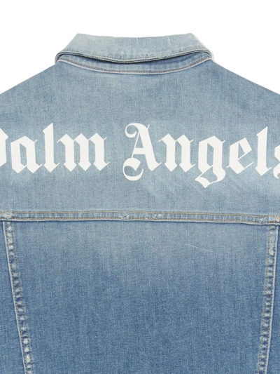Shop Palm Angels Logo-print Denim Jacket In Blue