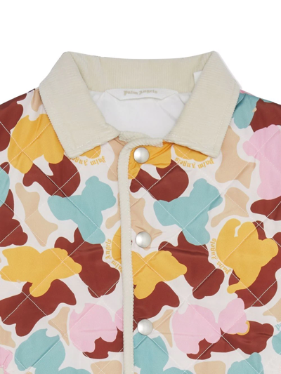 Shop Palm Angels Abstract Bear-print Quilted Jacket In Neutrals