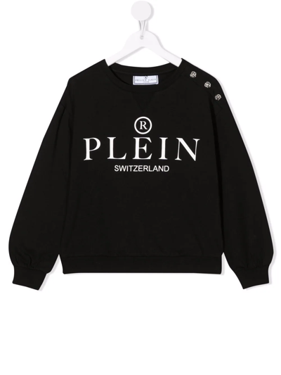 Shop Philipp Plein Junior Logo-print Button-detail Sweatshirt In Black