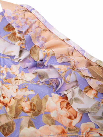 Zimmermann Floral-print Ruffle Bikini Bottom In Purple