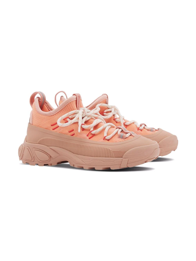 Shop Burberry Knitted Nylon Sneakers In Pink