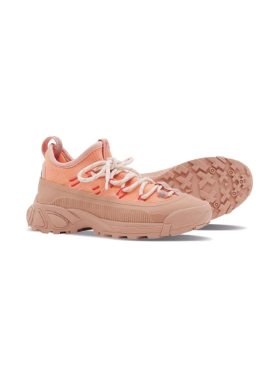 Shop Burberry Knitted Nylon Sneakers In Pink