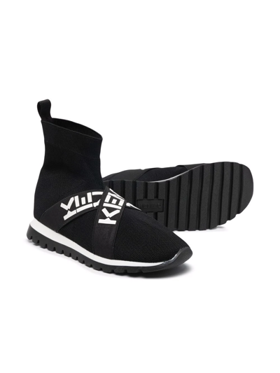 Kenzo Flyknit Logo Strap High-top Sneakers In Black