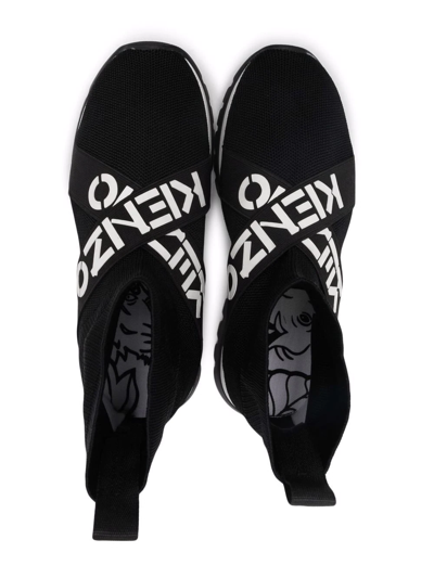Kenzo Flyknit Logo Strap High-top Sneakers In Black